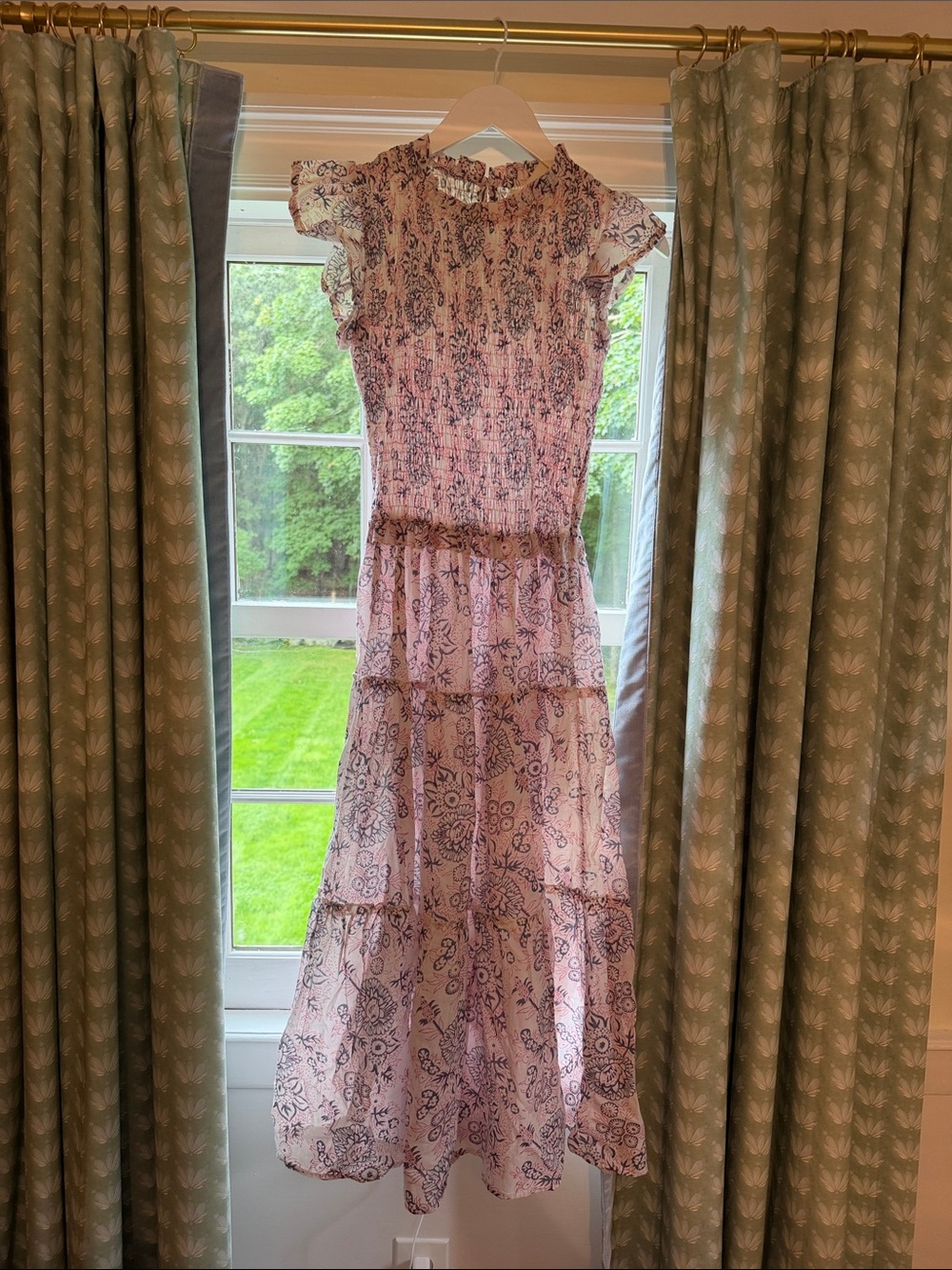 Light Pink Floral Tiered Maxi Dress with Ruffle Sleeves